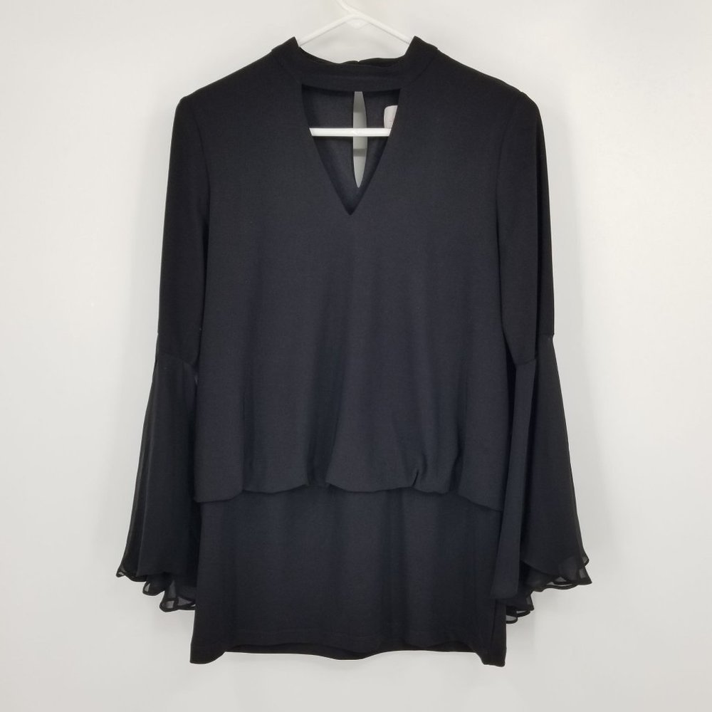 Laurie Felt Black Women's Wide Sleeved Keyhole Cutout‎ Shirt Size Small